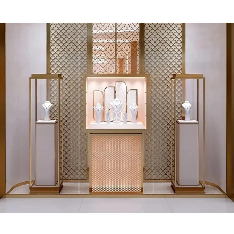 

custom.Metal Wood and Glass Glass Display showcase Led Light Jewelry Store Exhibition