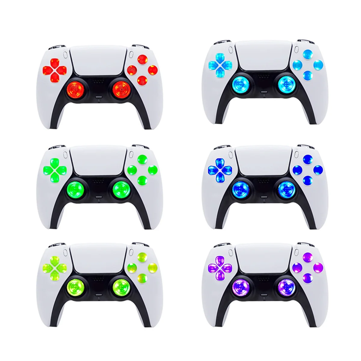 6 สี DIY Light สําหรับ PS5 เกมคอนโซล Luminated D-Pad Thumbsticks ปุ่มหน้า (DTF) LED ชุดสําหรับ Playstation5-ABRJ