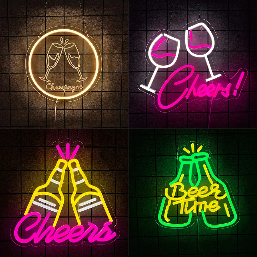 Cheers Led Neon Sign, 3D Carved Beer Glass Icon Business Wall Lamp, Used For Bar Club Party Home Party And Restaurant Decor.