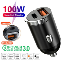 Car Charger Lighter Dual Ports 12-24V Fast Charging For IPhone QC3.0 Mini USB Type C Car Phone Charger For Samsung Huawei Xiaomi
