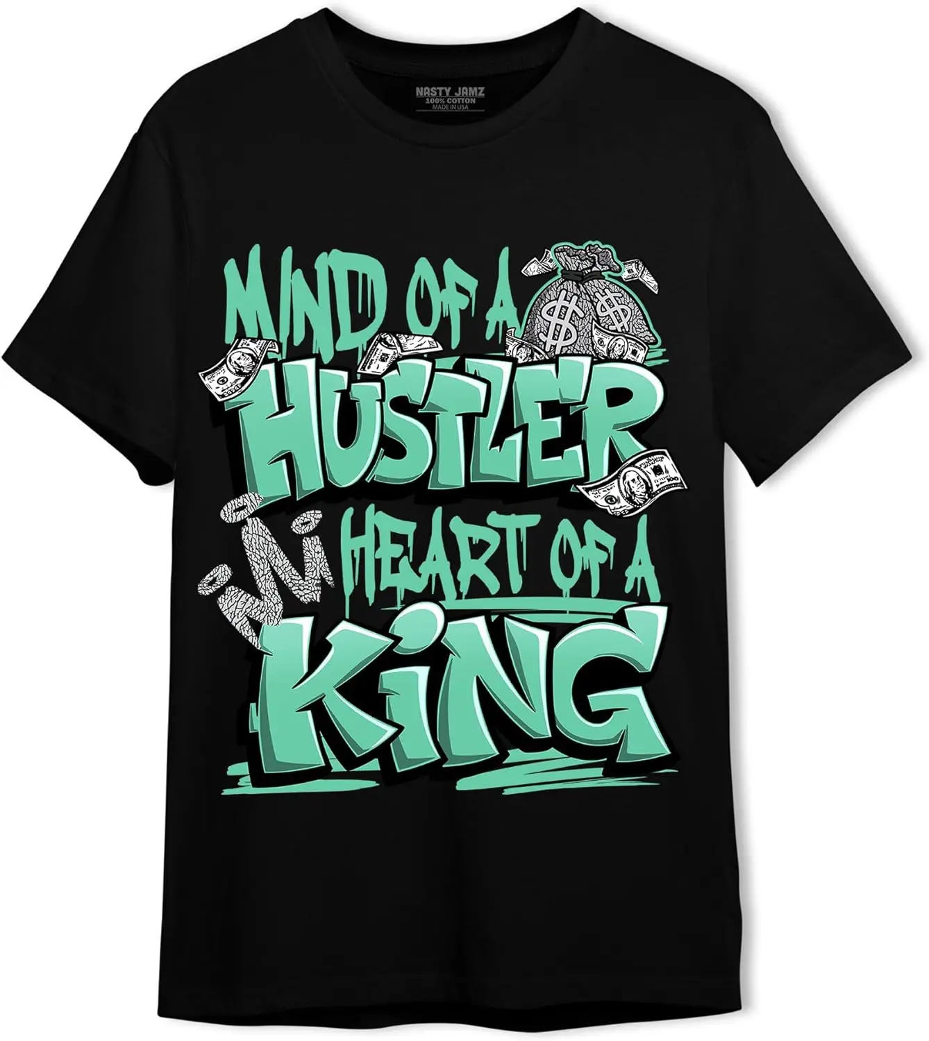 

Hustler Heart King Unisex Shirt Matching AJ 3s Green Glow,Urban Clothing, Black, White