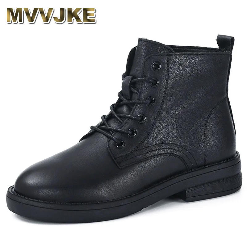 

Women Genuine Leather Boots Classic Black Autumn Winter Warm Thick Heel Ankle Boots For Women Comfort Casual Short Boots