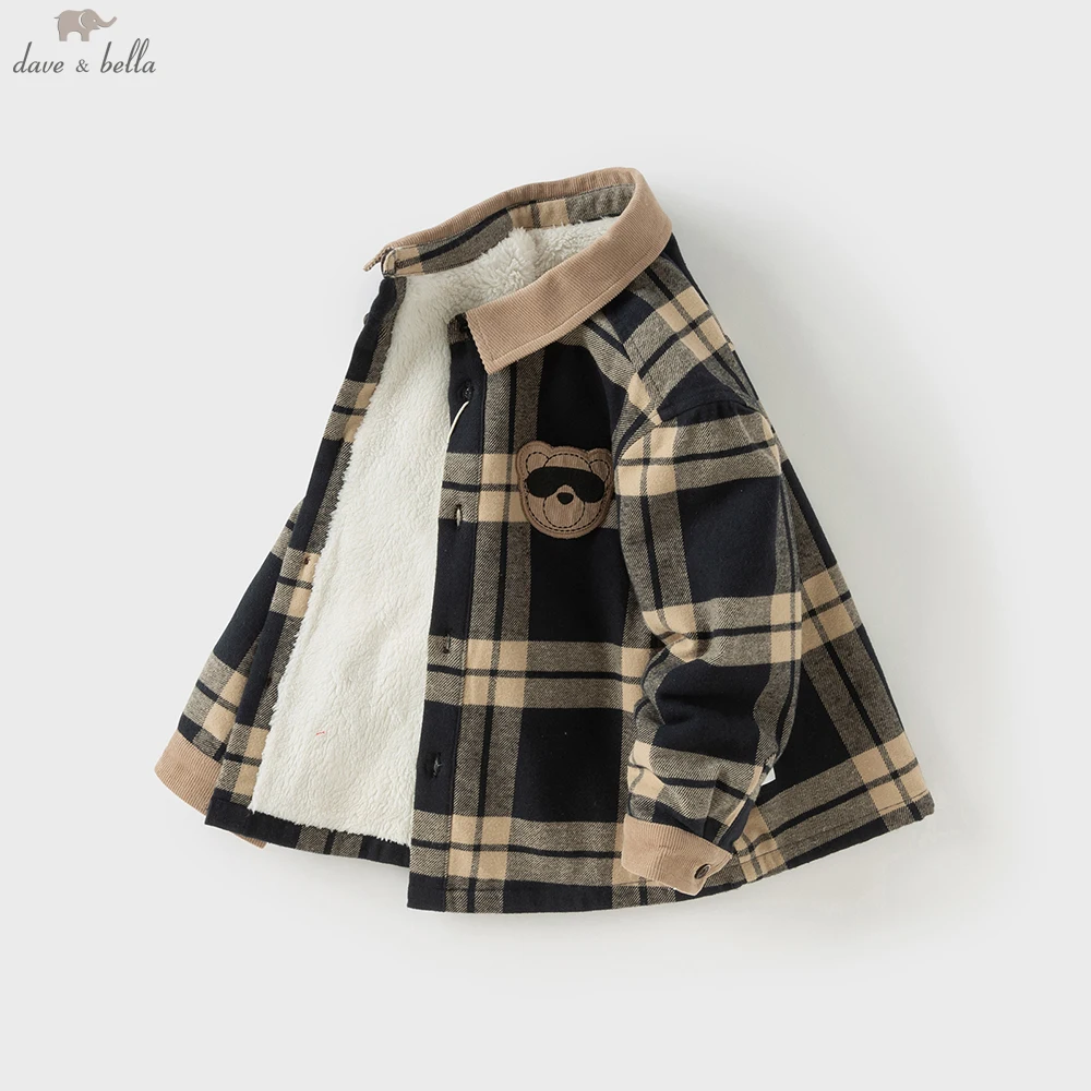 

Dave Bella, детская осенне-зимняя теплая утепленная рубашка для мальчиков, повседневная уличная блузка с длинными рукавами на флисовой подкладке, топы DB4254266