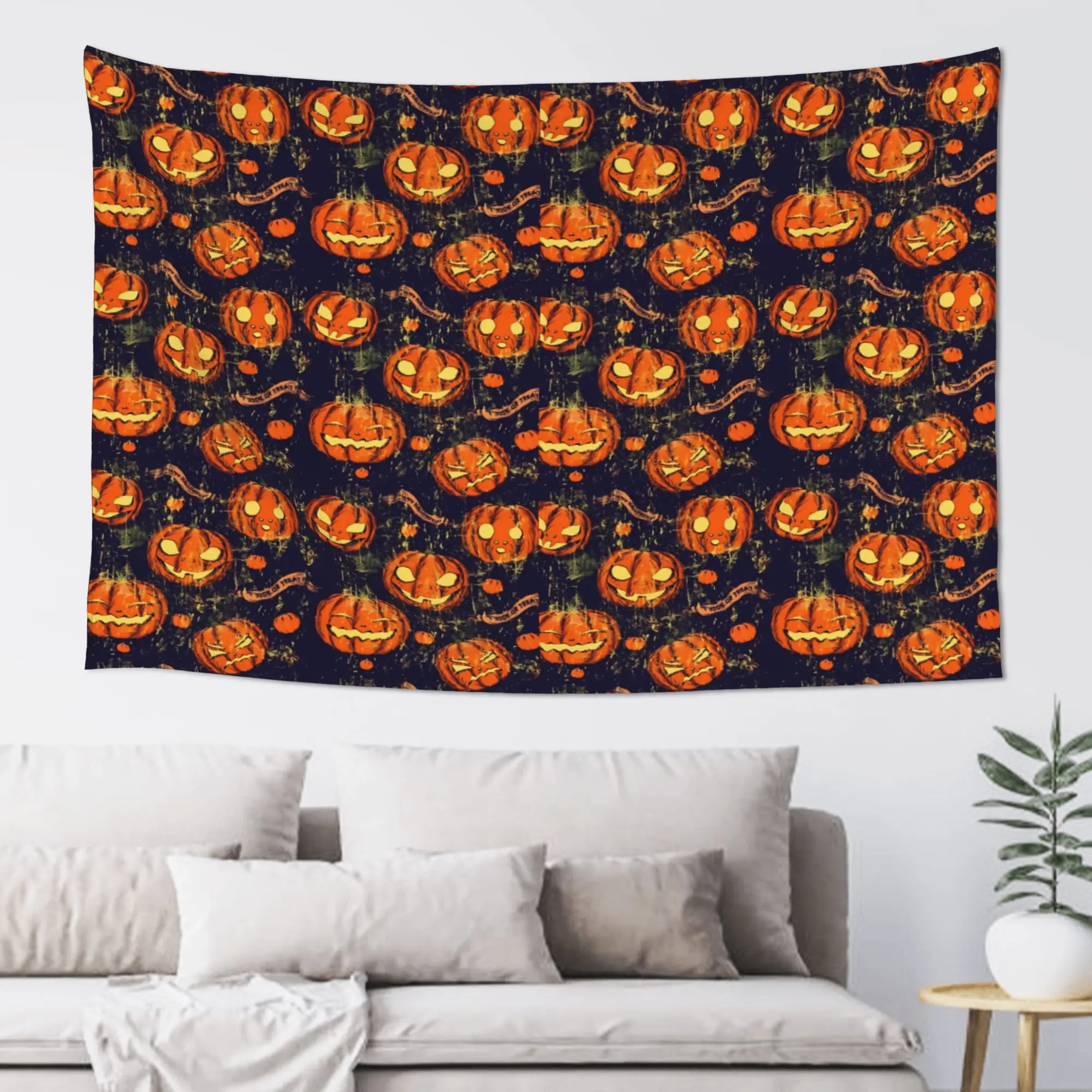 Halloween Pumpkin Repeat Pattern Customized Tapestry  Wall Hanging Blanket Tapestry Home Decor Items Wall Decorations