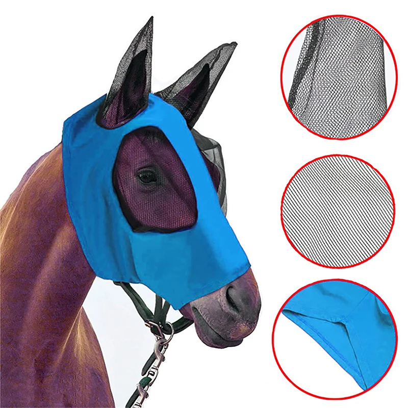 Maschera per mosche di cavallo naso lungo con orecchie maschera per cavalli in rete Anti-mosca maschera per cavalli maschera per mosche di cavallo elasticizzata con orecchie ricoperte