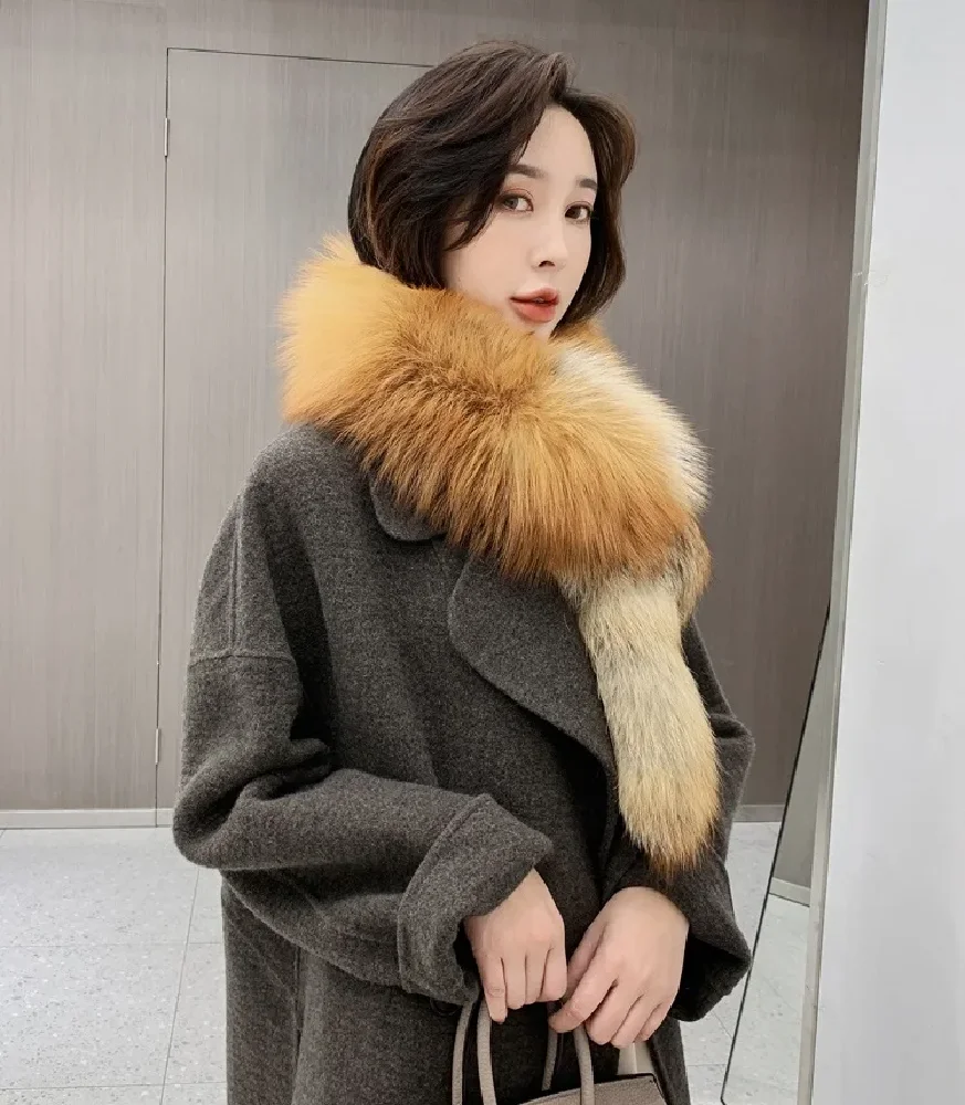 Women Real Whole Fox Fur Scarf Shawl Neckerchief Winter Warm Wraps Cape Party Dinner