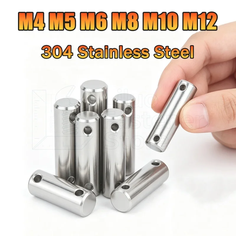 304 Stainless Steel Headless Clevis Pin GB880 Double Hole Cylindrical Pin for Mechanical Hinge Connection M4 M5 M6 M8 M10 M12