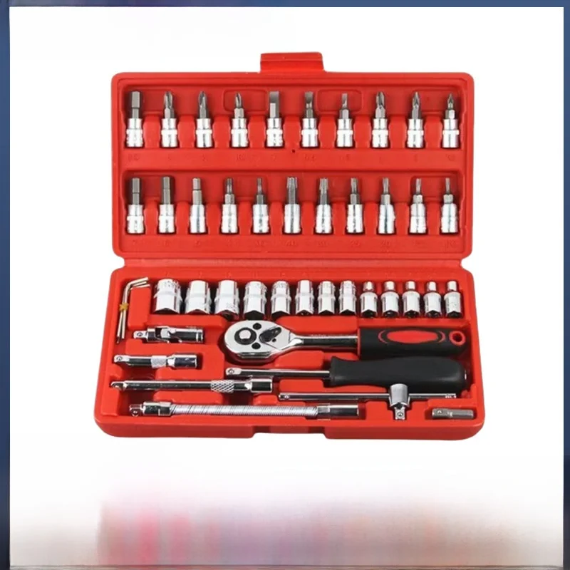 

Portable 46-Piece Auto Repair Tool Set Ratchet Wrench Socket Hardware Set Screwdriver Repair Tool Box for Car Maintenance
