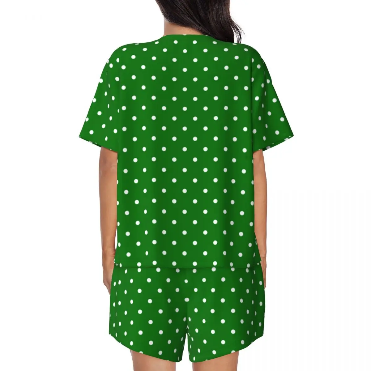 White Polka Dot Pajamas Women Christmas Green Kawaii Nightwear Daily Short-Sleeve 2 Piece Bedroom O Neck Pattern Pajama Sets