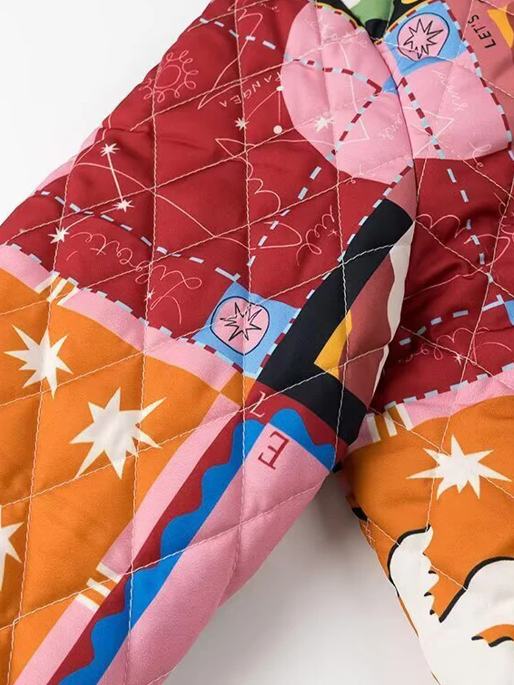 Cappotto in cotone con giacca allentata abbinata ai colori graffiti alla moda in stile pigro retrò da donna invernale in stile europeo e americano