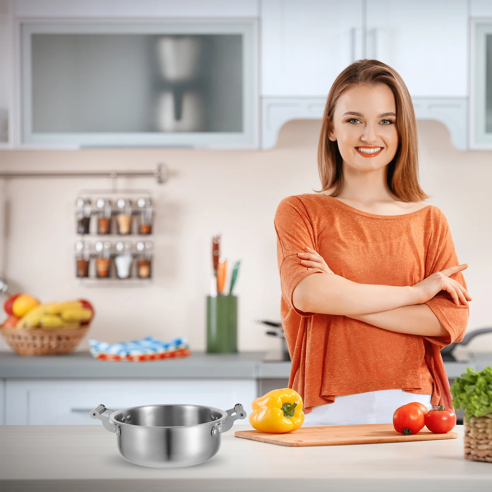 

1600ml Stainless Steel Double Handle Ramen Pot Flat Bottom Cooking Pot Soups Noodles Stews Induction Stove Stock Pots