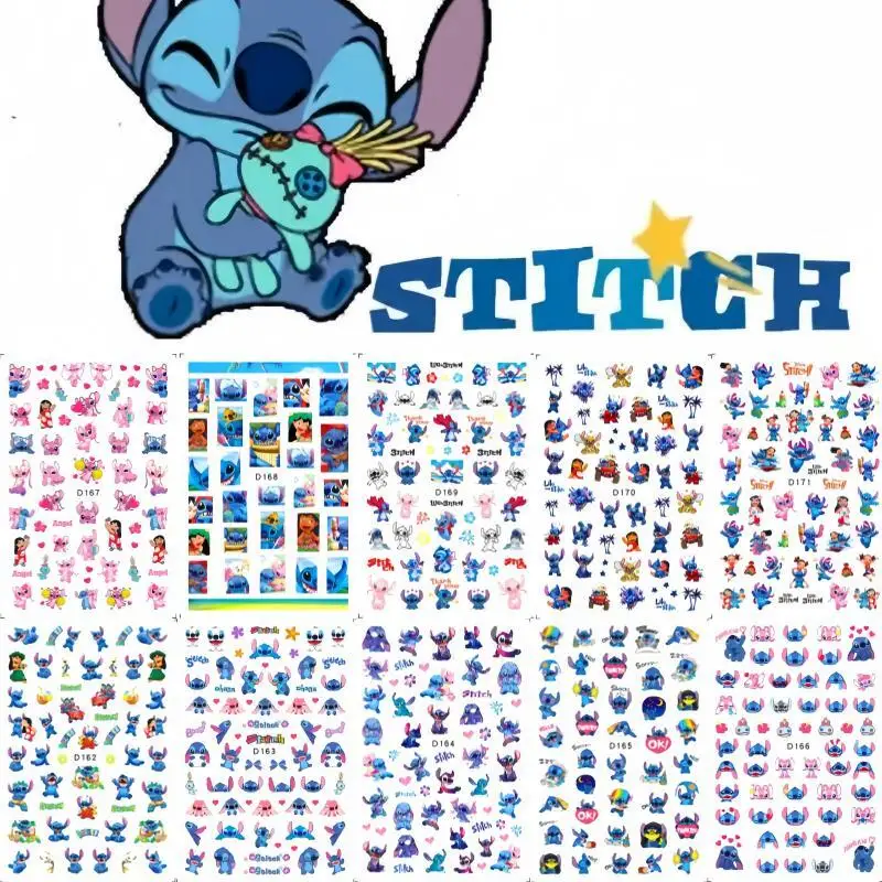 

1PCS New Disney Cartoon Stitch Nail Stickers 3D Anime Cute Hello Kitty Stickers For Nails Princess Nail Art Decoration Melody