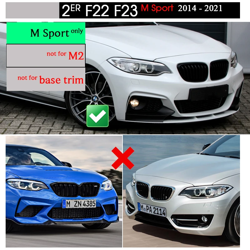 Front Bumper Lower Lip Spoiler for 2014 - 2021 BMW 2 Series 2-Door F22 Coupe F23 Convertible M Sport M235i M240i 218i 220i 228i