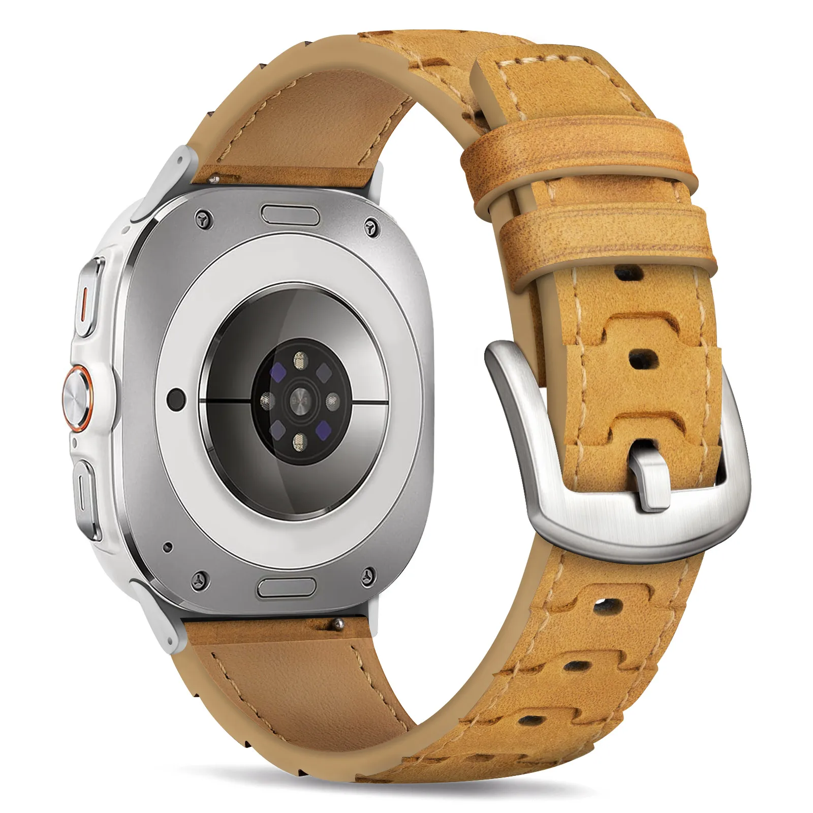 Armband passend für Samsung Galaxy Watch Ultra 47 mm Retro-Armband aus handgenähtem Leder mit Metallschnalle (2025/2024) – Armband