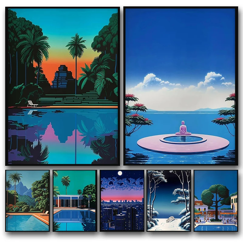 Retro Beach City Poster Hiroshi Nagai Vaporwave Tropical Poster Wall Art Pictures Canvas Painting Nordic Room Home Decor