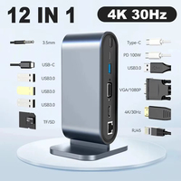 12 in 1 USB C Docking Station with 100W PD USB-C 4K HDTV VGA USB 3.0 RJ45 SD/TF Cards Reader Audio for Windows Mac Xiaomi Laptop