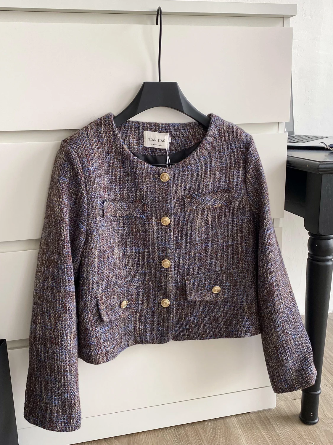 

Ele Metal Bule ket Jaet Women's Faionable Outerwear Spring Autumn Seasonal Casual Long Sve irt Sle