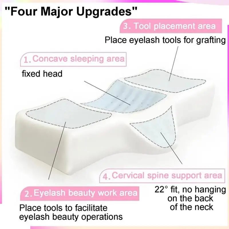 B26B Lash Neck Pillow For Lash Extensions Ergonomic Lash Pillow Memory Foam Lash Bed Pillow+Side Pocket Ergonomic Curve