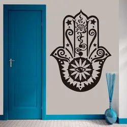 Art Home Decor Hamsa Hand Wall Decal Vinyl Fatima Yoga Vibes 3D Wall Sticker Fish Eye Decals Indian Buddha Lotus Pattern Mural