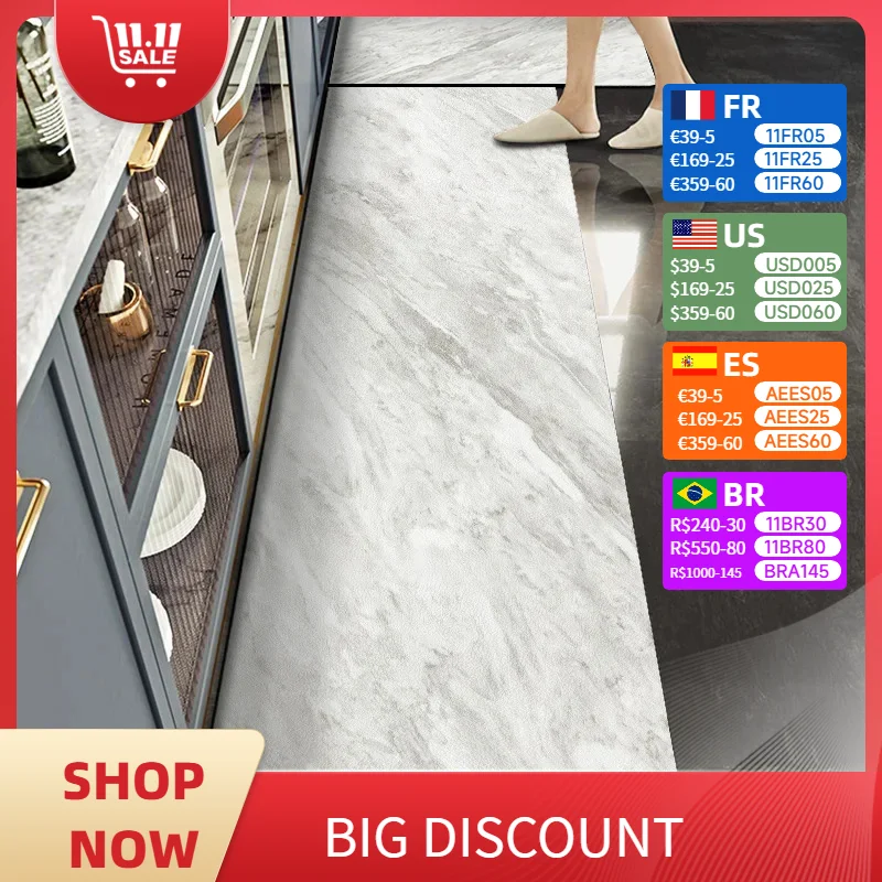 Kitchen Carpet Pvc Mat Waterproof Marble Texture Floor Mats Non-slip Oil-proof Leather Long Strip Rug Alfombras De Cocina 주방바닥매트