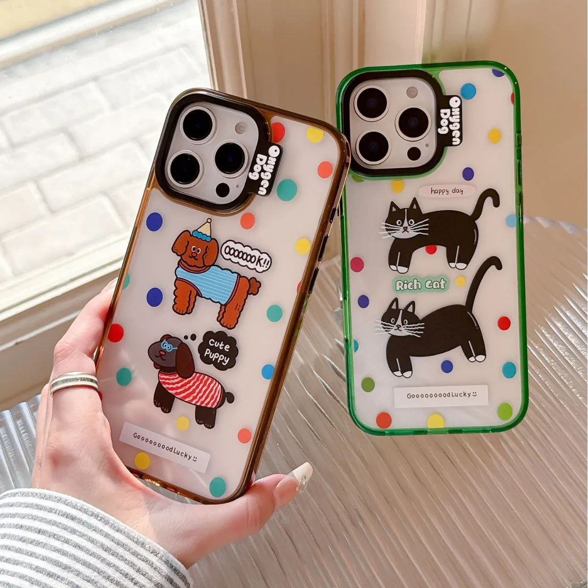 Cartoon bemaltes süßes Katzen- und Hundemuster, geeignet für iPhone 15 Pro Handyhülle 16 Pro Ma Anti-Drop-Schutzhülle