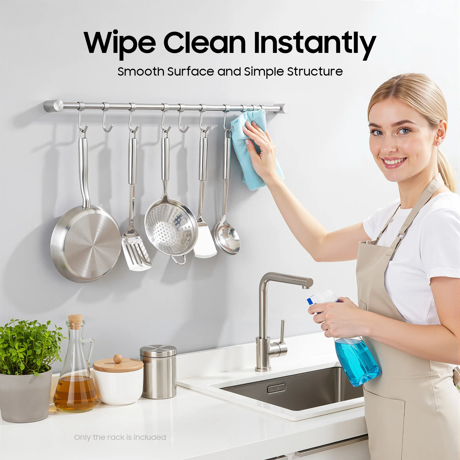 

Kitchen Hanging Racks Stainless Steel Rail Utensil Storage Hanger with 10 Pcs Noiseless Sliding Hooks Wall Mounted Rod Holder