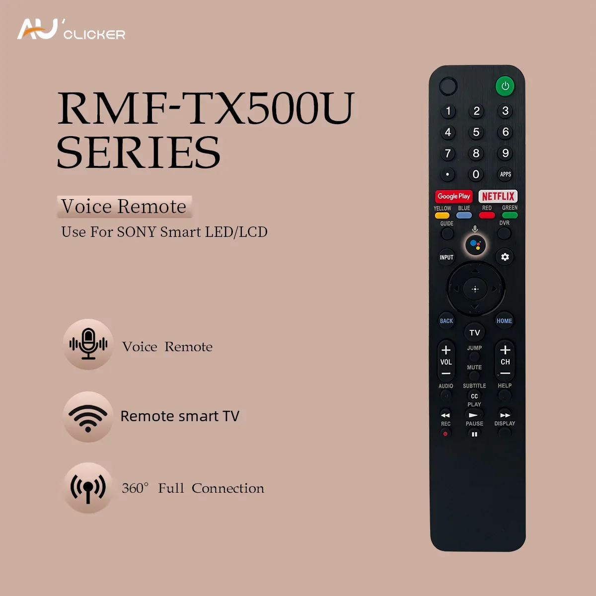 RMF-TX500U Smart Voice Replacement Remote Control for Sony Bravia LED OLED 4K UHD HDTV HDR TV with Google Play Netflix Button..