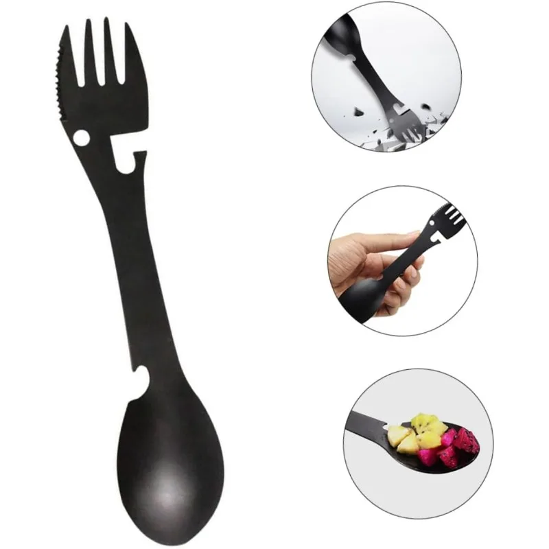 1PCS Lightweight Fork Spoon with Bottle Opener, Versatile Outdoor Camping Tool, Tactical Survival Utility Gear
