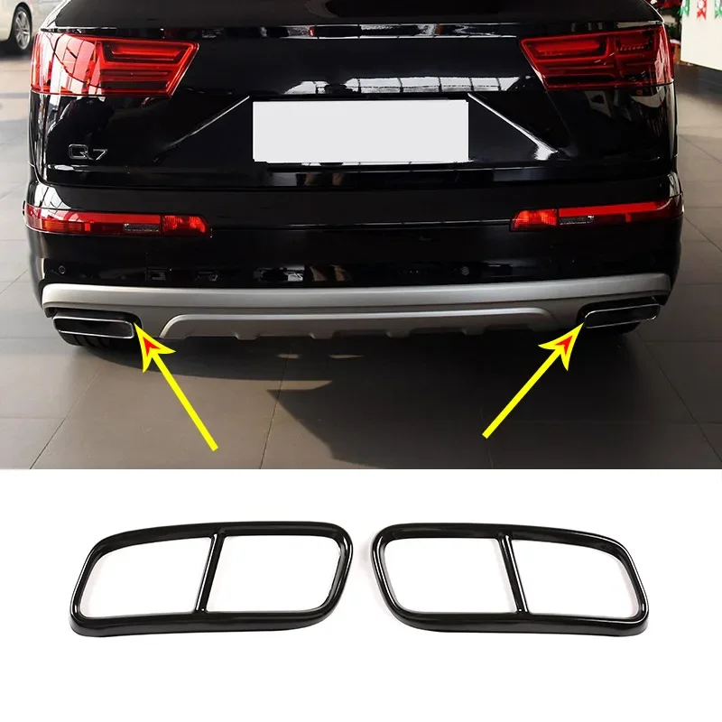 For Audi Q7 2016-2019 4M Stainless Steel Black/Sliver Car Tail Exhaust Pipe Cover Decorative Muffler Sticker Car Accessories