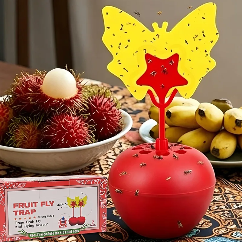 4 Pack Non Toxic Fruit Fly Trap Apple Design for Kitchen Reusable Gnat Catcher with Physical Bait Funnel Pest Control Decorative