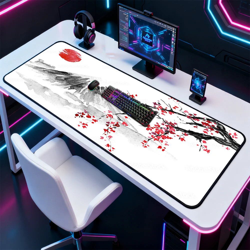 Sakura Table Mat Desktop Mat 140x60cm Gaming Pc Accessories Nonslip Comfortable Thick Workstation Home Giant Pink Beige Desk Mat