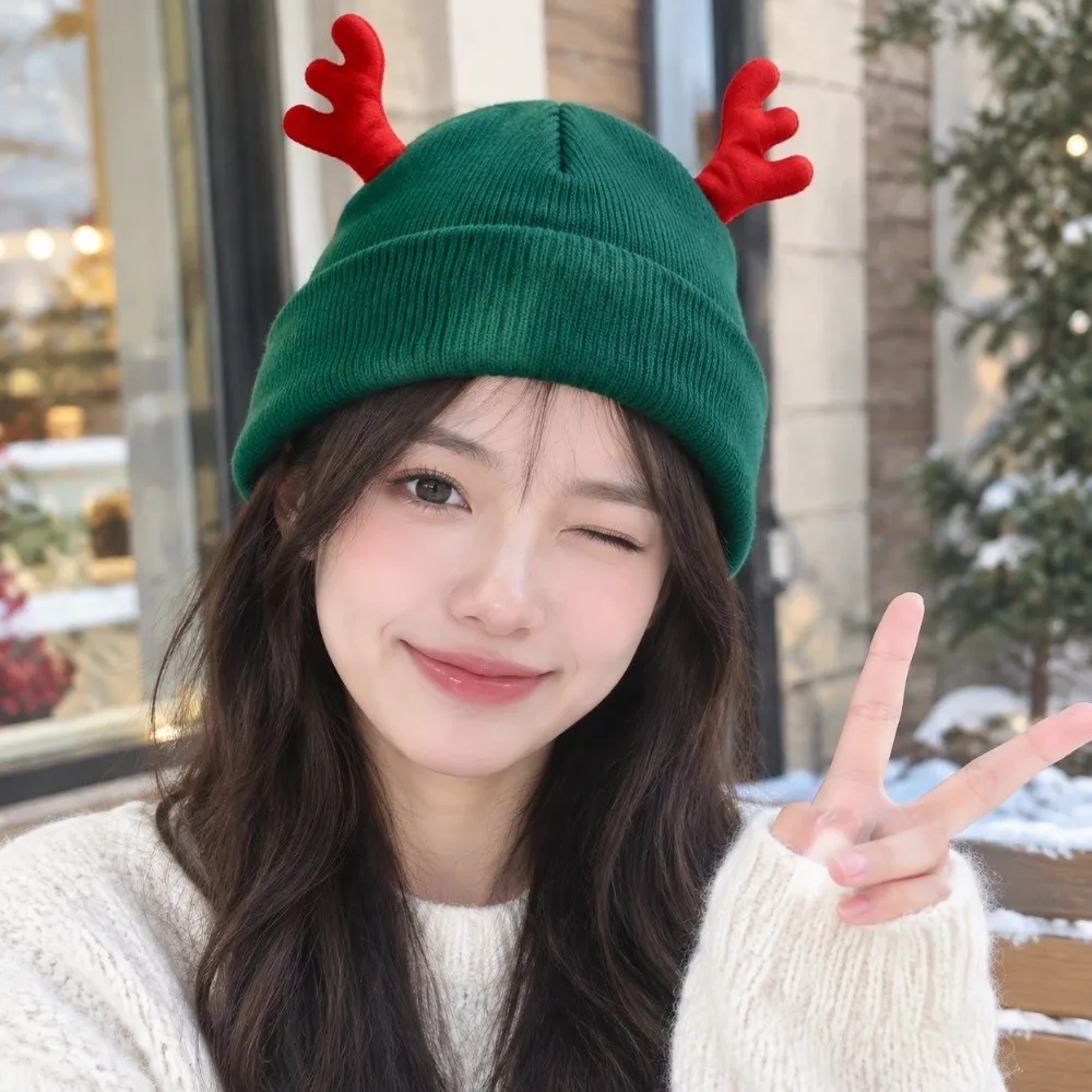 Winter Soft Reindeer Antler Hat Warm Cute Knit Beanie Cap Versatile Convenient Deer Horn Beanie Unisex