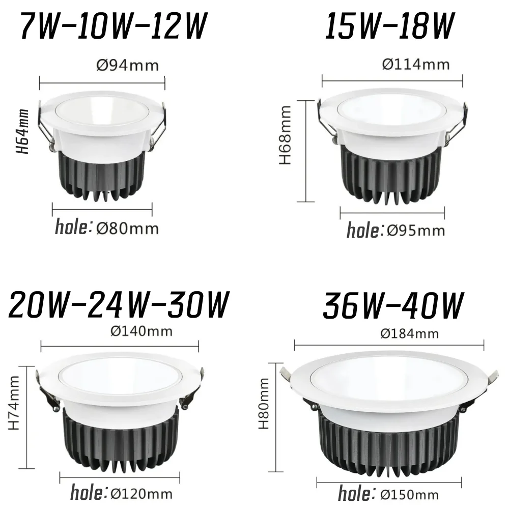 IP65 impermeabile OSRAM SMD Downlight antiriflesso 7W 12W 18W 24W 36W dimmerabile AC85-265V incasso bagno impermeabile luce interna