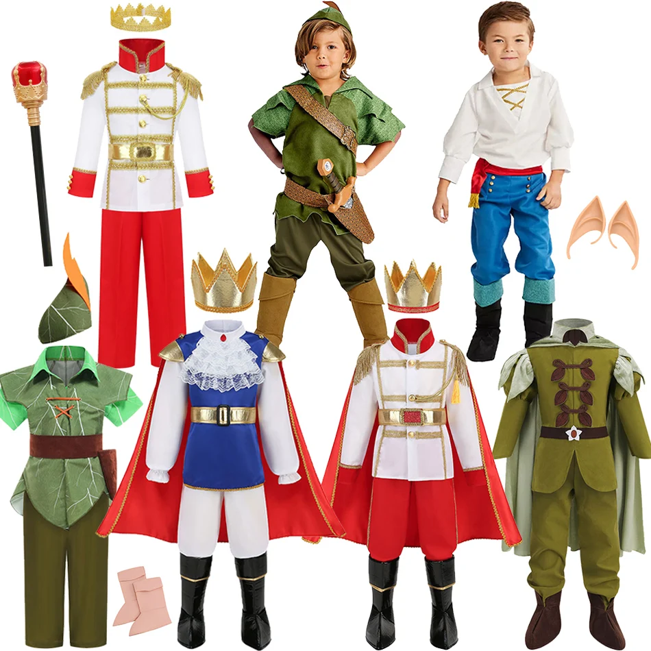 Boys Prince Clothes Kids Role Play Peter Pan Mermaid Apparel Birthday Gift Carnival Party Costume Children Cosplay King Outfits