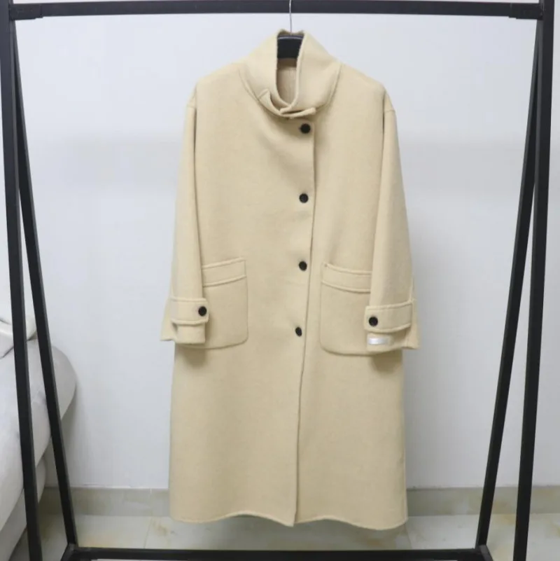 

Women's Autumn Winter Chic Turtleneck Long Sleeve Loose Wool Coat Lady Streetwear Solid Color Warm Wool Long Outwear