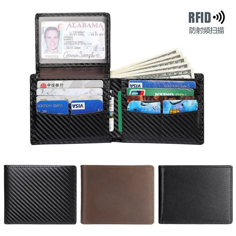 

Men's Wallet RFID Genuine Leather Men Wallets Short Bifold Credit ID Card Holder Wallet Billfold Purse Clutch