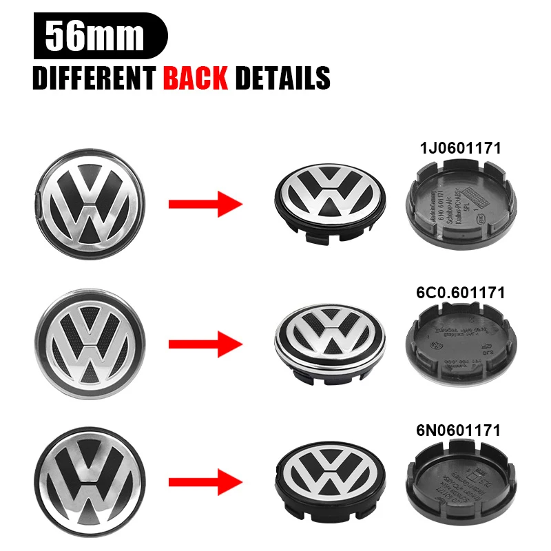 4pcs 56mm 65mm Car Styling Wheel Center Cap Hub Covers Badge Accessories For VW Volkswagen Golf 6 7 7.5 Sharan Passat B6 Tiguan