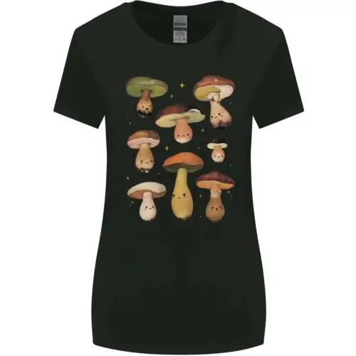 Mushroom Faces Foraging Mycology Womens Wider Cut T-Shirt