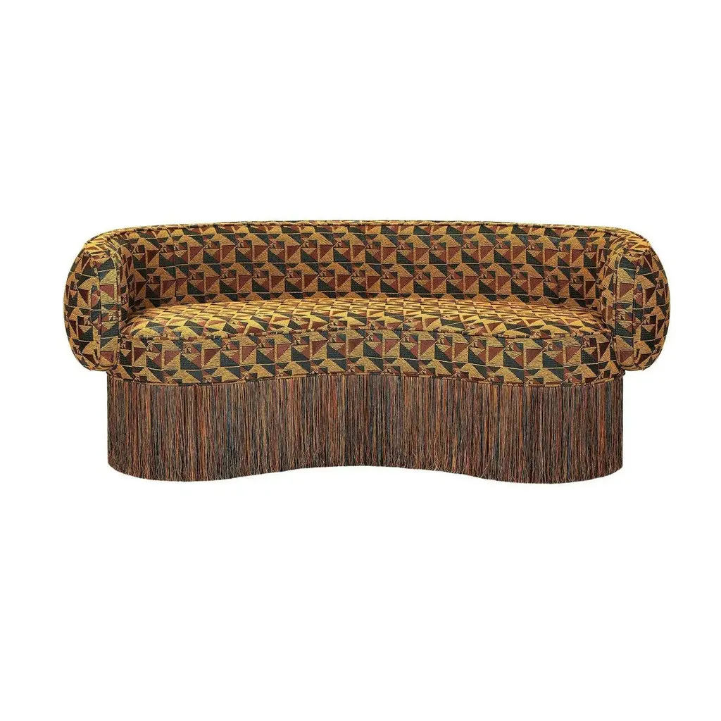 #Art Deco Personalized Multicolor Jacquard Fabric Fringe 3 Seater Curved Wedding Sofa Living Room Tassel Couch Sofas for Sale