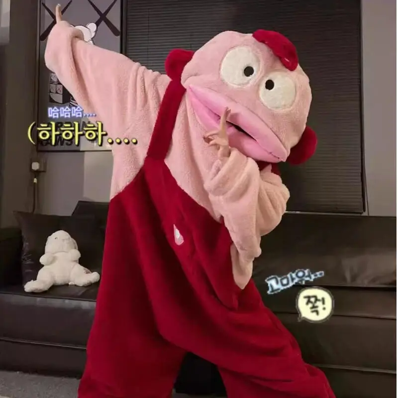 أنيمي الكرتون سانريو Hangyodon قطعة واحدة زوجين منامة الخريف الشتاء جديد كبير الحجم المرجان المخملية المنزل منامة هدية للأصدقاء