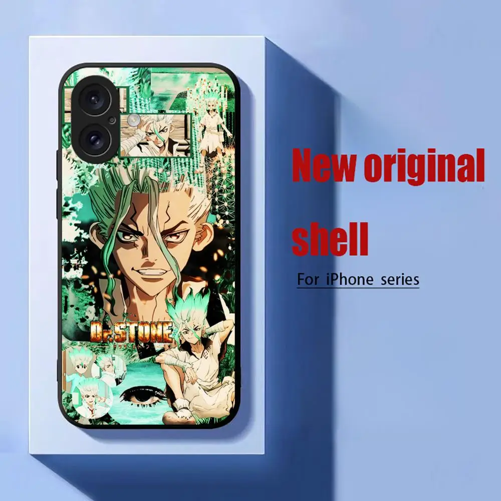 Dr.STONE Cool Science Anime Phone Case For iPhone 16 15 14 13 12 11 X XR XS 8 Plus Mini Pro Max Soft black Shockproof Cover