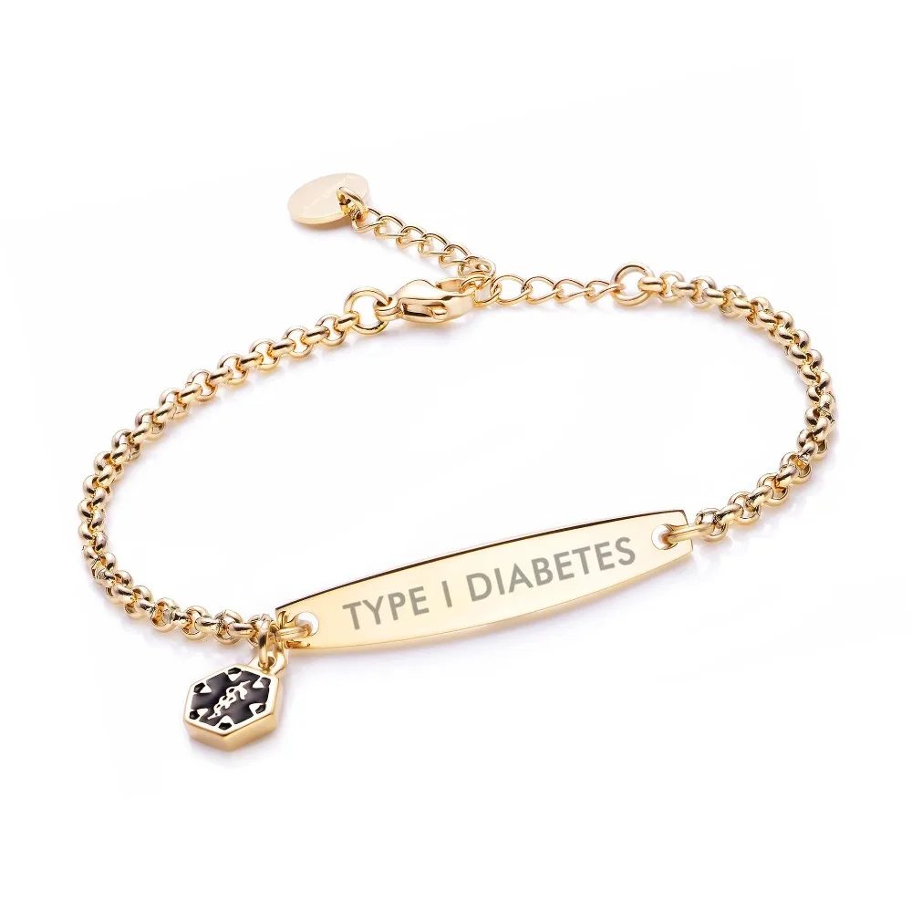 Fashion Simple Stainless Steel Men and Women's Medical Warning Bracelet Blood Thinner Identity Bracelet Type 1 Diabetes Jewelry