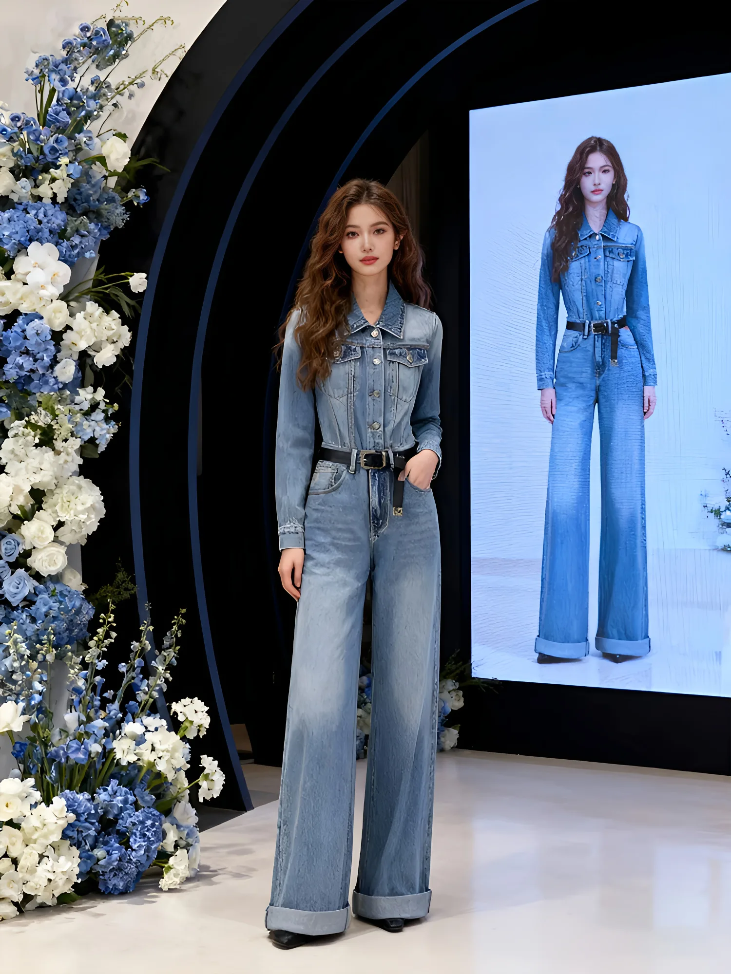 Damski zestaw ogrodniczek dżinsowych Ele na wiosnę i jesień, nowe, eleganckie spodnie z wysokim stanem i szerokimi nogawkami, wygodna odzież robocza, modne.