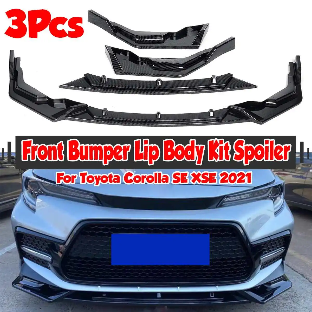 Carbon Fiber Look Car Front Bumper Spoiler Lip Splitter Body Kit Bumper Guard For Toyota Corolla SE XSE 2021 Front Bumper Lip