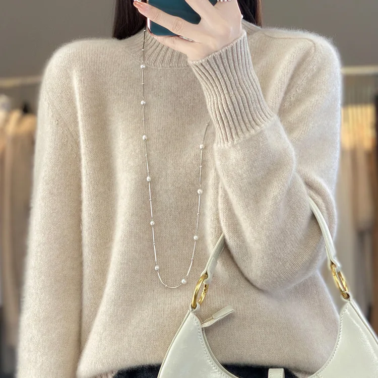 Half-turtleneck Warm Solid Color Cashmere Women Pullover Long Sleeve Loose Casual New Knitted Sweater