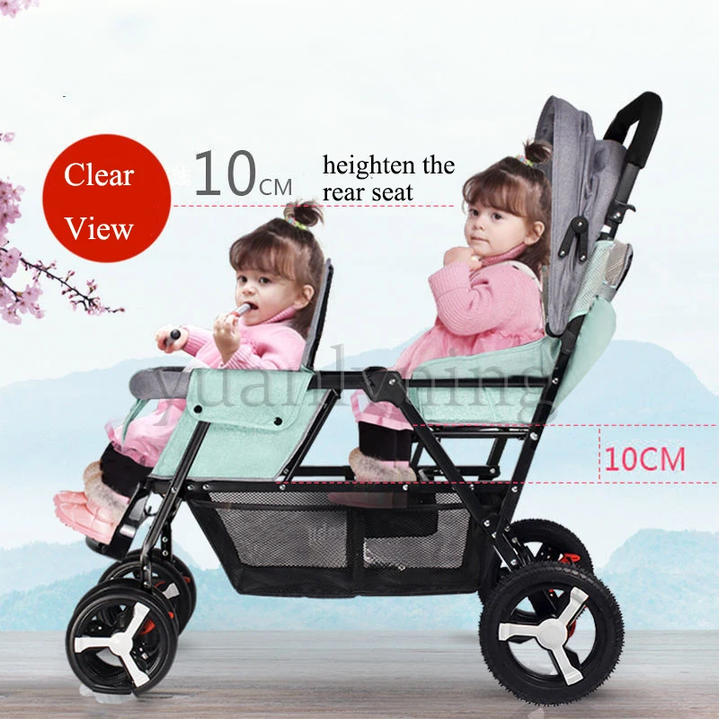 

Large Twin Stroller Double Stroller Sit Lying Foldable Portable Front&Rear Seat with Adjustable Backrest Canopy Double Brake
