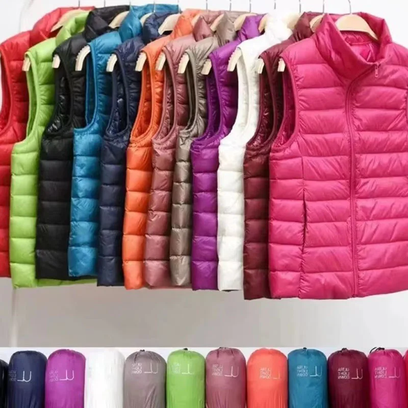 New Autumn Women Ultra Light Down Vests Slim Jacket Girl Gilet Lightweight Warm Waistcoat Female Short Vest Outwear