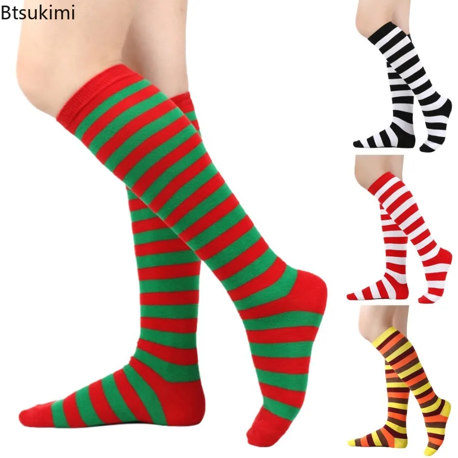 

New 2025 Women's Striped Christmas Socks Knee High Thanksgiving Turkey Calf Sokken Couple Socks Sports Football Mid-tube Sock