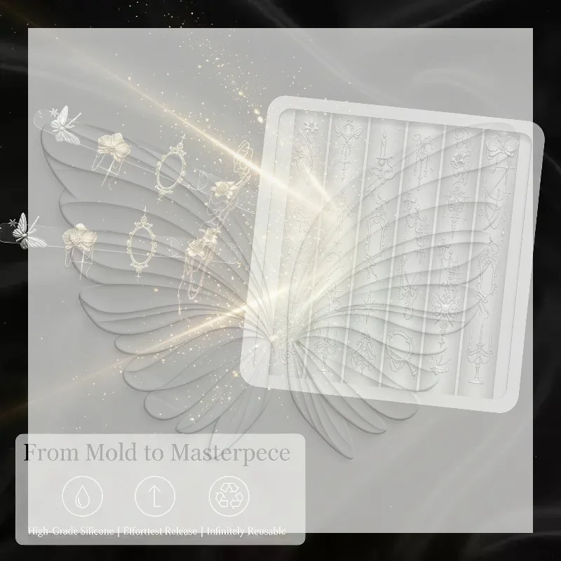 Ornate Nail Art Mold Baroque Style Silicone with Bow and Butterfly Patterns for Stunning Nail Designs