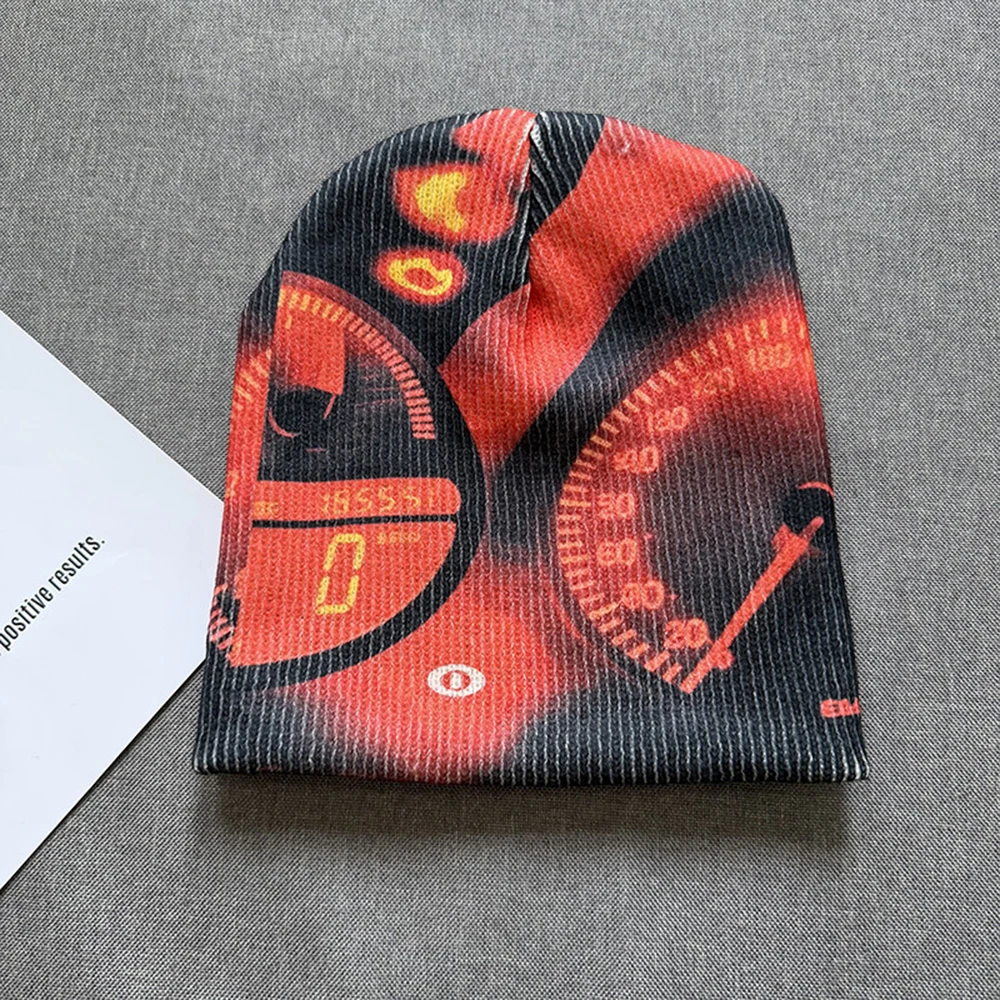 Unisex Complex Print Woolen Beanie, Autumn Winter Versatile Warm Loose Knit Hat